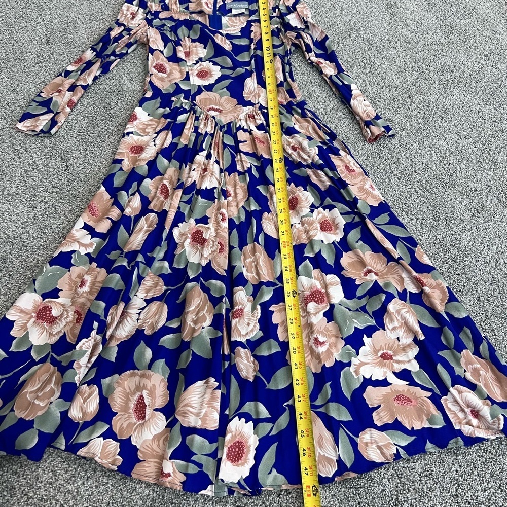 Vintage Carol Anderson Blue Colorful Floral Drop Waist Maxi Dress FS Size 5/6 - Picture 2 of 11